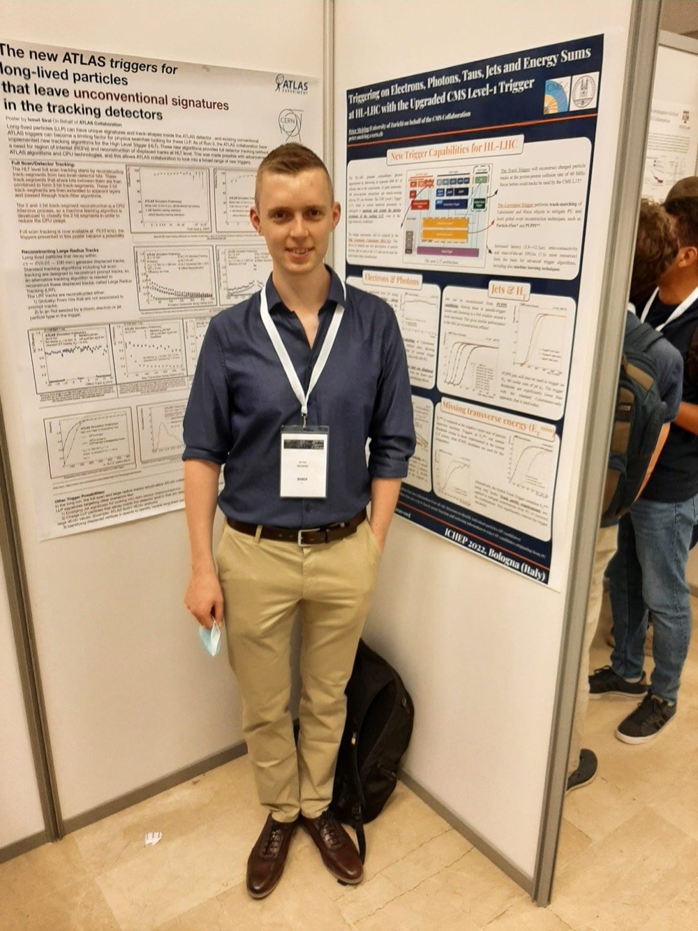 Peter presenting his poster on the CMS Level-1 Trigger upgrade at the ICHEP 2022 conference in Bologna.